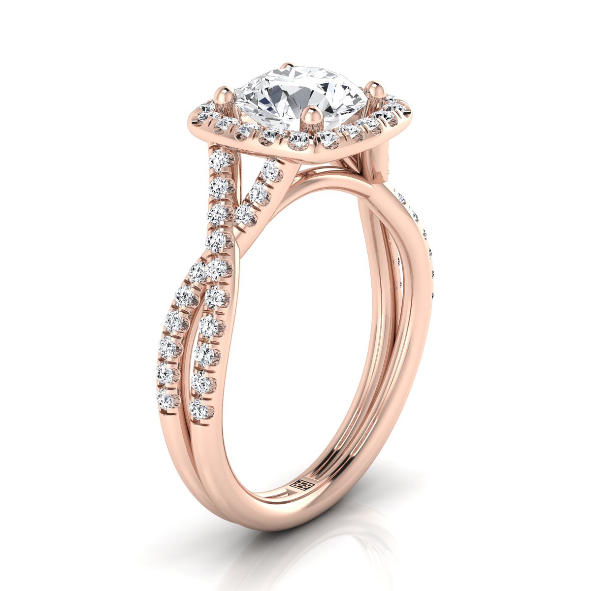 3 Stone Halo Diamond Engagement Ring in 14k White Gold